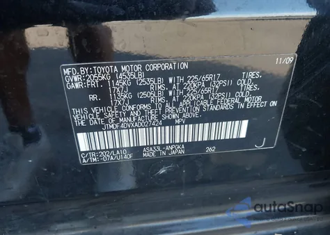 2010 Toyota Rav4 Limited from USA, damaged, VIN JTMDF4DVXAD027424